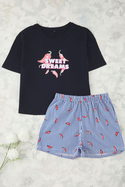 Trendyolmilla Beyaz %100 Pamuklu Cizgili Biber Desenli Sortlu Orme Pijama Tak?m? THMSS25PT00261 фото 6