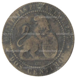 Монета 2 сентимо 1870 года Испания