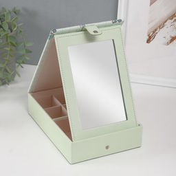 Шкатулка для украшений «Динозаврики», с зеркалом, искусственная кожа, зелёная, 15×21.5×5.5 см