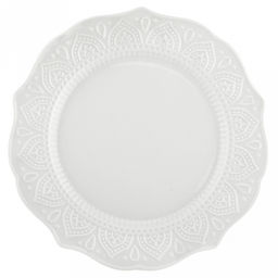 Тарелка мелкая фарфоровая "Анталия" д255мм h22мм, белый, рельефный декор, волнистый край (Китай)