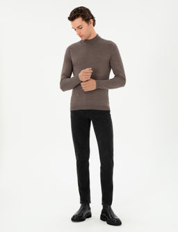 Vizon Slim Fit Ka_mir _pek Kar___ml_ _eyrek Bal_k__ Yaka Triko Kazak