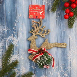 Ёлочные игрушки Олень с шишками и лентой 1316 см, золотистый - Зимнее волшебство фото 2