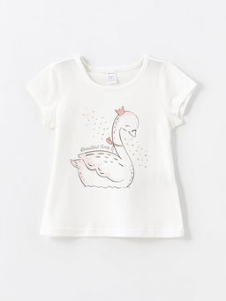 Bask?l? Bisiklet Yaka K?sa Kollu K?z Bebek Ti??rt 2li - Waikiki фото 2