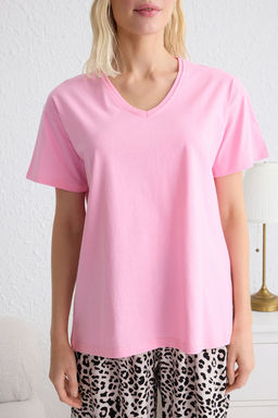 Trendyolmilla Pembe %100 Pamuklu Leopar Desenli Cepli Orme Pijama Tak?m? THMSS25PT00142  фото 3