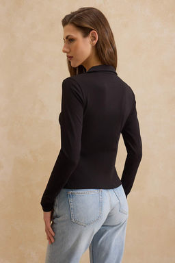 Mint Cizgili Fitted/Vucuda Oturan K?sa Kollu Buzgulu Premium Yumusak Orme Bluz TWOSS26BZ00109