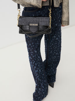 Женская сумка на плечо LOVE MOSCHINO SUPER SOFT CROCO Артикул 4192156, черный  фото 3