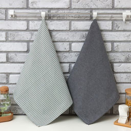 Набор кухонных полотенец Доляна Полосы, 40х70см- 2шт, серый, 50%п/э, 50%хл