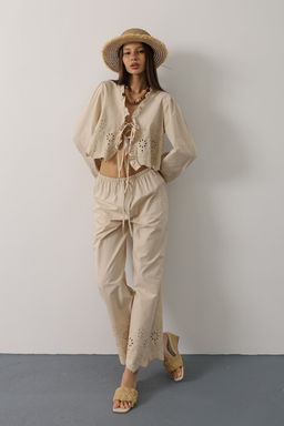 Siyah %100 Pamuk Poplin Baglamal? Brode Detayl? Dokuma Bluz TWOSS25BZ00595 - Trendyolmilla фото 7