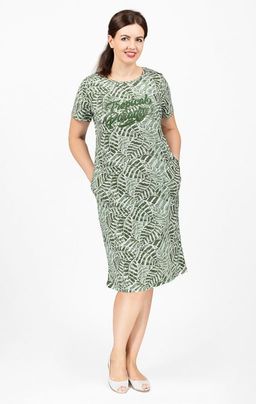 Платье с карманами, принт Tropical Paradise, зеленый (620-2)