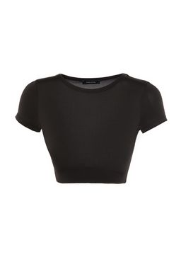 Siyah Crop Hafif Destekli Yumusak Dokulu Bisiklet Yaka Orme Spor Ust/Bluz TWOAW21BZ0158