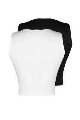 Siyah-Beyaz 2li Paket Kolsuz Crop Pamuklu Esnek Orme Atlet TWOSS23AL00010