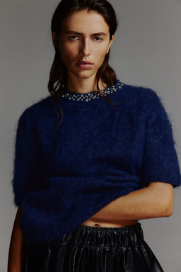 Top embellecido en mezcla de mohair