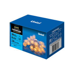 ULD-S0280-020/DTA WARM WHITE IP20 PINE CONES Гирлянда светодиодная Шишки , 20 светодиодов, 2,8 м, теплый белый, IP20, провод прозрачный.