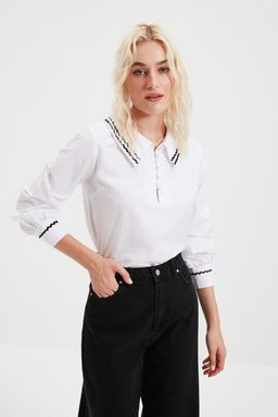 Trendyolmilla Beyaz Yaka Detayl? Dokuma Bluz TWOSS20BZ0036