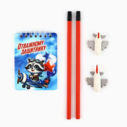 Подарочный набор С 23 февраля, карандаши 2 шт., ластики 2 шт., блокнот - Artfox фото 2