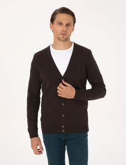 Koyu Kahverengi Slim Fit Basic D__meli Triko H_rka