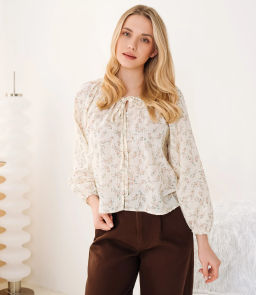 Блуза #КТ197 (1)-2, пудровый, кремовый