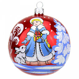 Елочная игрушка шар стеклянная Любава д8,5см, ручная художественная роспись, подарочная упаковка (Россия)