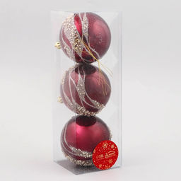 Ёлочные игрушки Сказочные узоры, шары новогодние, d=8 см, набор 3 шт., волны, бордовый - Зимнее волшебство фото 2