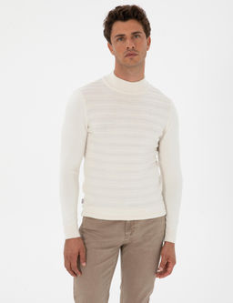 Ekru Slim Fit _eyrek Yaka Triko Kazak