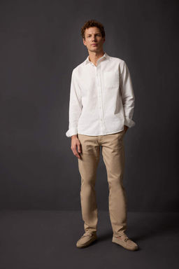 Брюки-чиносы прямого кроя из габардина с карманом на молнии и парусиновой тканью стандартного кроя - Defacto фото 2