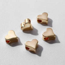 Бусина - разделитель радированный «Сердечко», набор 10 шт. 6×6 мм, внутренний d=2 мм, цвет золото