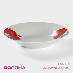 Тарелка керамическая глубокая Доляна Маки, 600 мл, d=20,5 см, цвет белый  фото 5