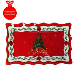 Блюдо стеклянное прямоугольное Доляна «Счастливого Нового года», 29.5×19 см, цвет красный