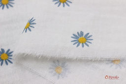 Муслин двухслойный с эф.жатости Ромашки цв.белый, ш.1.35м, хлопок-100%, 110гр/м.кв - Купава фото 5