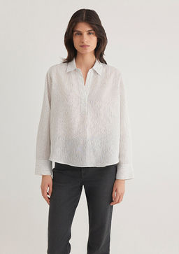 Cizgili Beyaz Gomlek - Mavi фото 4