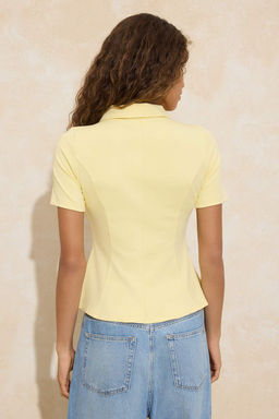 Sar? Peplum Polo Yaka Yar?m Pat Fermuar Truvakar Interlok Orme Bluz TWOSS26BZ00064 - Trendyolmilla фото 6