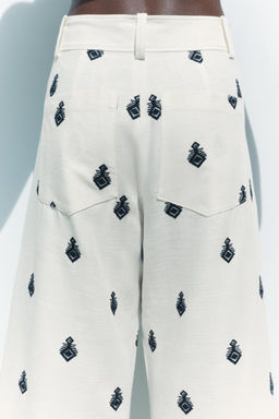 ZW COLLECTION CONTRAST EMBROIDERY CULOTTE TROUSERS - Zara фото 14