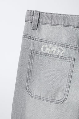 JEANS WIDE LEG TEXTO BORDADO / Gris claro - Zara фото 4