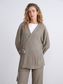 Kruvaze Yaka Dokulu Oversize Kad?n Kimono