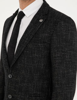 Siyah Y_n Kar___ml_ Ex. Slim Fit Ceket
