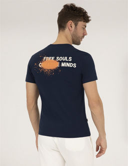 Lacivert Slim Fit Bask_l_ Bisiklet Yaka Ti__rt - Pierre cardin фото 5