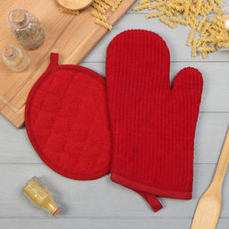 Комплектующие набор кухонный Этель, цвет красный: варежка 33х17 см, прихватка 24х19 см