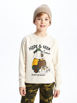 Bisiklet Yaka Bask?l? Uzun Kollu Erkek ?ocuk Sweatshirt - Waikiki фото 3