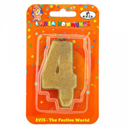 Свеча для торта "День рождения-7" 4х1,4х7,5см, парафин, "Цифра 4" (Россия)