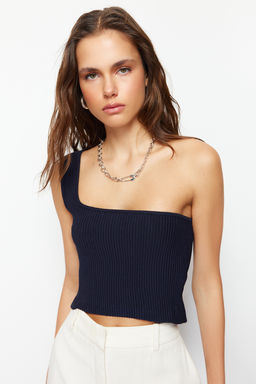 Lacivert Crop Tek Omuz Triko Bluz TWOSS24BZ00180 - Trendyolmilla фото 2