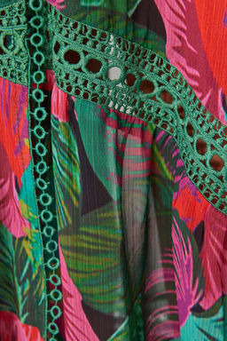 Tropikal Desenli Maxi Dokuma Serit Aksesuarl? Sifon Plaj Kimono&Kaftan TBESS23KM00002 - Trendyolmilla фото 6