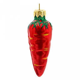Елочная игрушка фигурка стеклянная "Морковка-1" д3,5см, h9см, ручная художественная роспись, подарочная упаковка (Россия)
