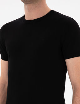 Siyah Slim Fit Bisiklet Yaka Triko T-shirt - Cacharel фото 7