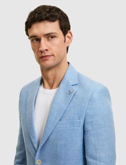 Mavi Slim Fit Y_n Keten Kar___ml_ Mikro Desen Mono Yaka Ceket