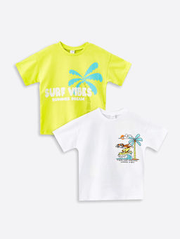 Bisiklet Yaka K?sa Kollu Bask?l? Erkek Bebek Ti??rt 2li