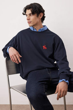 TRENDYOL MAN Antrasit Melanj Oversize/Genis Kesim Uzun Kol Hayvan Nak?sl? Sweatshirt TMNAW24SW00164 - Trendyolmilla фото 32