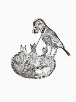 Брошь «Птица с  птенцами» гнездо, цветная в серебре