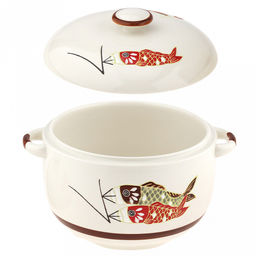 Супница фарфоровая Улов 2,1л, д18,5см, h11,5см, общая h16см, с крышкой, 2 ручки, с деколью, молочный, в коробке (Китай) - Домашняя мода фото 4