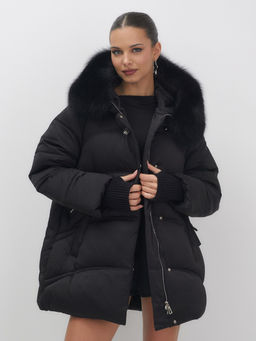 Куртка зимняя женская с мехом и капюшоном тренд черного цвета 7737Ch - Visdeer фото 8