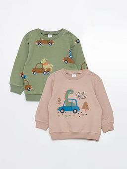 Bisiklet Yaka Uzun Kollu Bask?l? Erkek Bebek Sweatshirt 2li